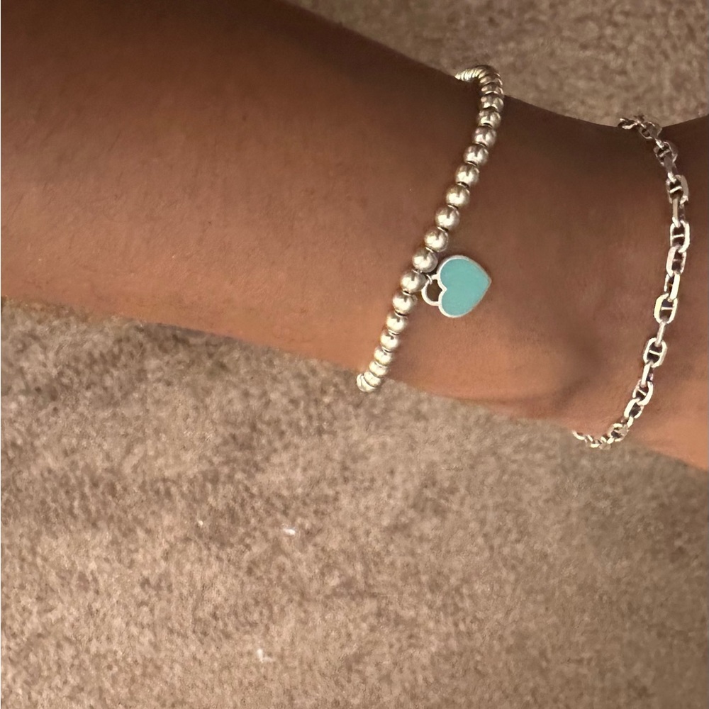 Tiffany & Co. Silver Bracelet with Aqua Heart Charm (Authentic)